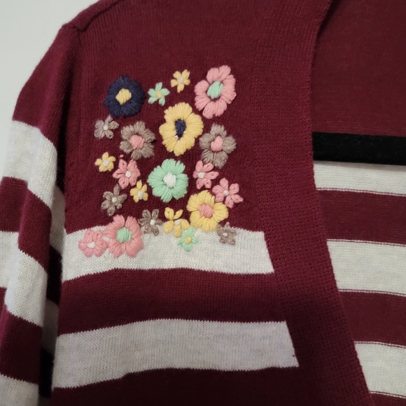 American Rag Striped-Long-Sleeve Cardigan with Embroidered flowers, Size XL - Picture 4 of 7